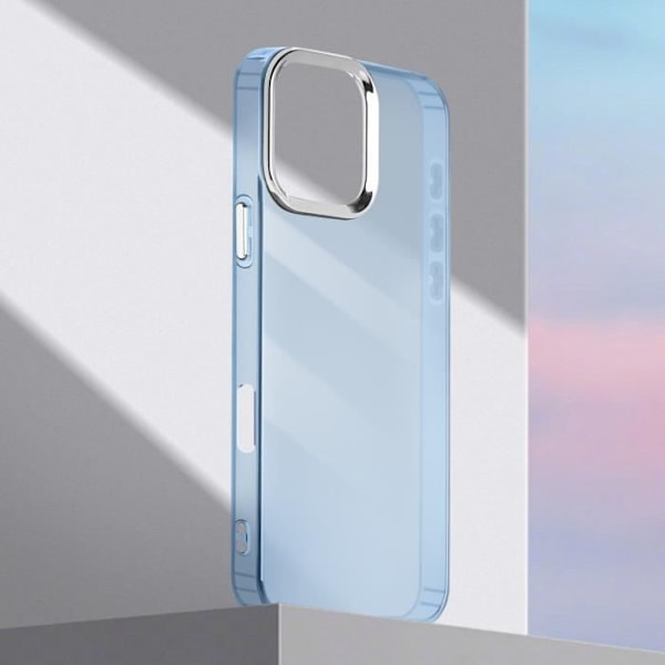 iPhone 16 Soft Smoke Finish Contour Kamera Metalisk Lyseblå Etui Transparent