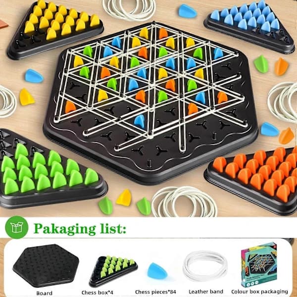 Kæde-trekant skakspil, Triggle elastikspil, 2-4 spillere til familiefester