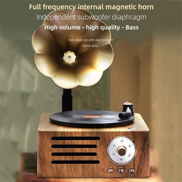 Retro Radio Kannettava Mini FM-kaiutin MP3 Musiikkiboksi Vintage Levysoitin Joululahja puinen