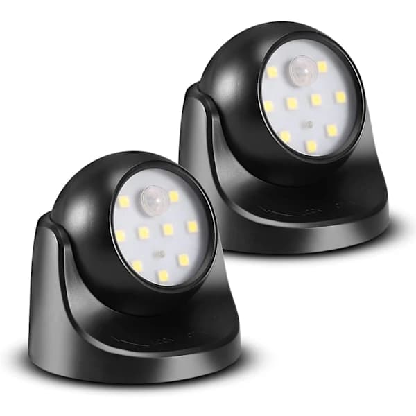 Rörelsesensor LED Vägglampa - Vattentät Trådlös, Auto På/Av (2-pack, Kallvit)