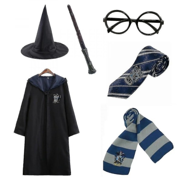 Harry Potter 6-delars Set Magisk Trollkarl Utklädningskappa Kostym Z - Perfekt blå 115cm (3-4 år) (ca)