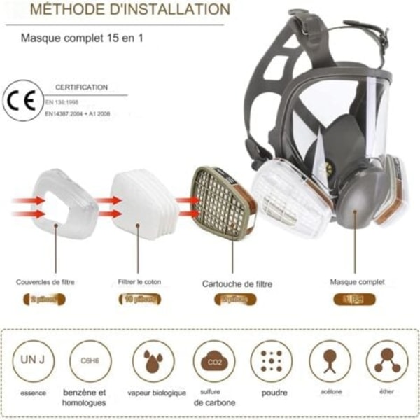 Gasmaske Maske，Malermaske med Filter, Åndedrætsværn til Organisk Damp, Åndedrætsværn til Ansigtet, CE.ca Certificering