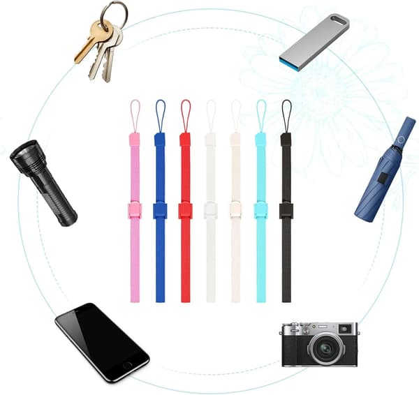 7 stk. justerbare håndledsremme til Wii Remote Controller, mobiltelefon MP3 og kamera, assorterede farver