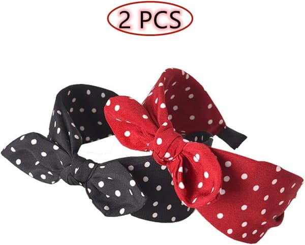 2 st Polka Dot-mönstrade rosett-hårband, breda tygband