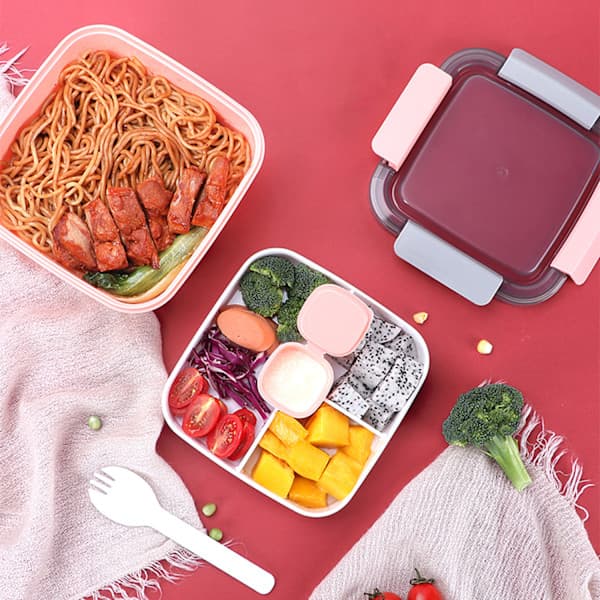 (Rosa) Salat lunsjboks for voksne og barn med 3 rom