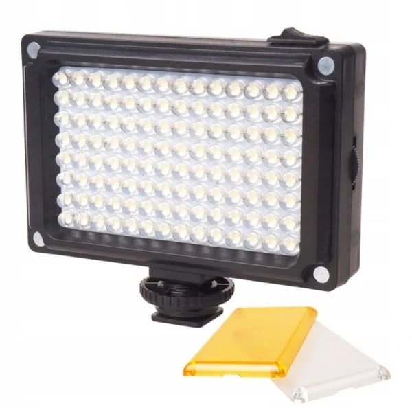 Bærbar LED-kameralampe med 2x farvefilter Sort