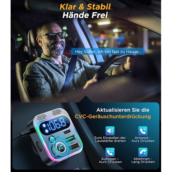 Bil hurtigoplader tydeligt opkald 48W dobbelt mikrofon bil bluetooth sender mobiltelefon billader
