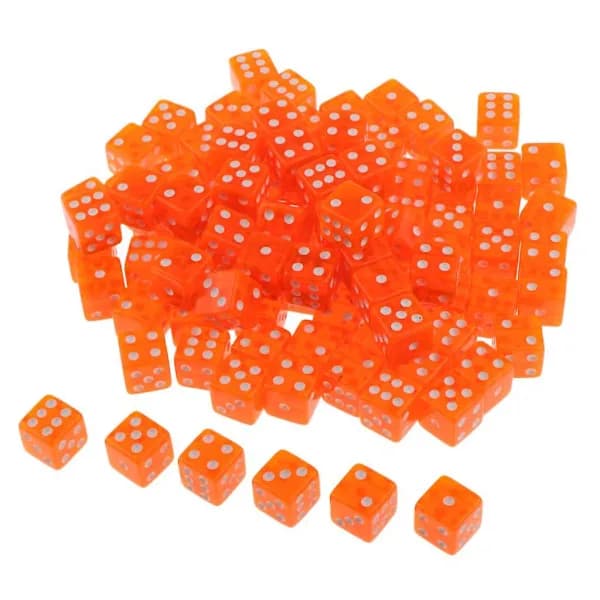 100 st 6-sidiga Speltärningar 15mm Tärningar för Brädspel och Matematikundervisning Orange