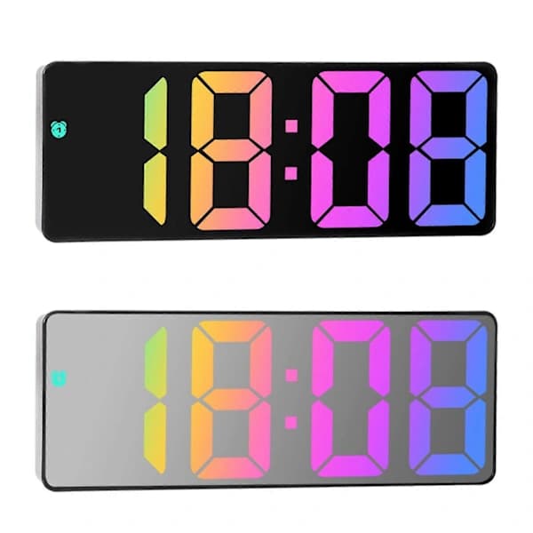 Digital RGB LED Vækkeur Snooze Display Temperatur Tid Skrivebord USB Spejl Fg Sort Interface