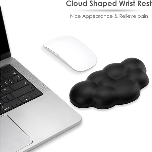 Håndledsstøttepude til mus Ergonomisk Blødt PU Læder Memory Foam Smertelindring til Håndleddet Musemåtte med Skridsikker Base (Sort)[ca]