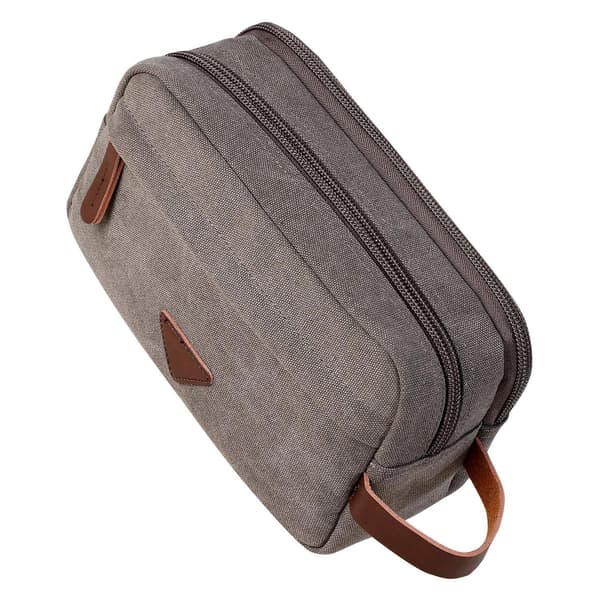 Dubbelfack Resväska för Män, Canvas Läder Kosmetisk Makeup Organizer Rakning Dopp Kit (Grå)