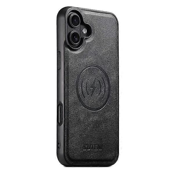 Magnetic Case for iPhone 16 Plus with Card Slot, Cowhide Texture Leather Back