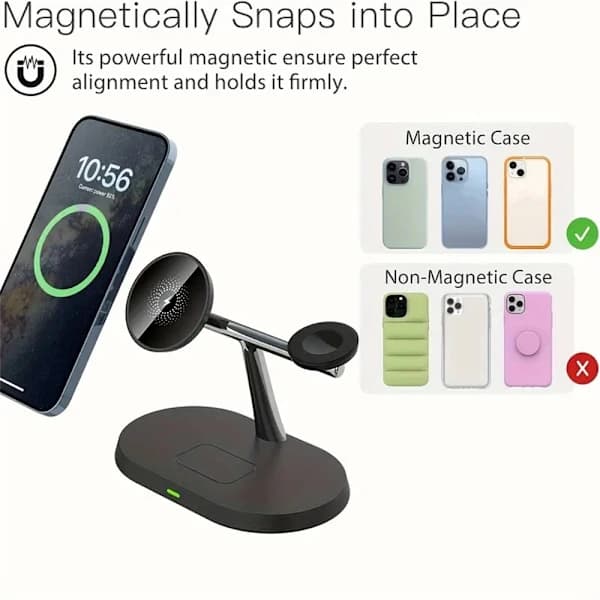 3-i-1 Magnetisk Trådløs Ladestation til 15 14 13 12 Pro Max