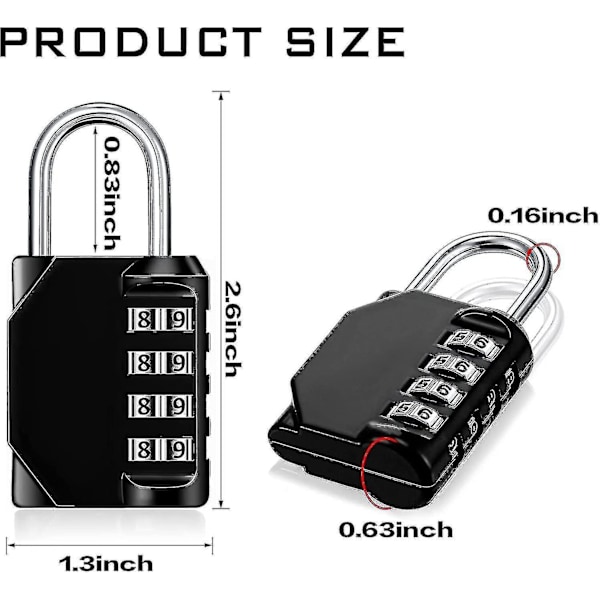 Kombinasjonslås 4-sifret Kombinasjonshengelås Vanntett Gjerde Sport Verktøykasse Port Sak (svart, 2 stk)