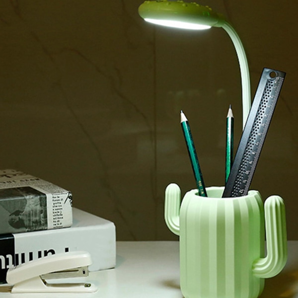 Lampe til øjenbeskyttelse, bordlampe, kaktus, penneholder, LED-bordlampe, opladning, studerende, sengebord, sovesal, læsning, naturligt lys, bordlampe, skrivebordslampe [GGL] Light Green