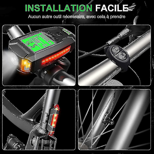 USB Oppladbar Sykkellykt med Speedometer Sykkelcomputer - Kraftig Front- og Baklykt for MTB, Cy LGL