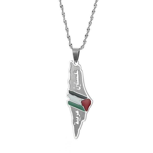 Halsband i rostfritt stål med Palestina-hänge i silver- och guldfärg [GGL] Silver Plated