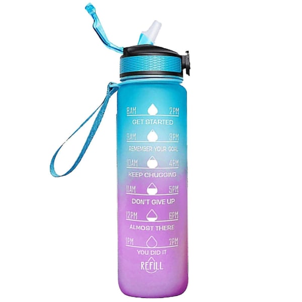 1000 ml gratis motivationsvandflaske med tidsmarkør, fitnesskander, gradientfarvede kopper, udendørs frostede vandflasker [LGL]