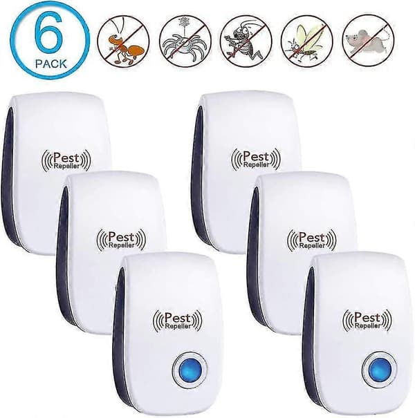 Ultraljudsskrämmare för möss, råttor, insekter, spindlar, kackerlackor, 6-pack (LGL)