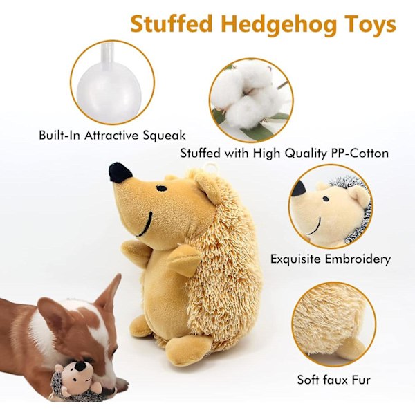 Hunde Squeaky Toys - Fylte plysj hundetyggeleker holdbare interaktive hundeleker for små mellomstore og store hunder, 2-pakning (grå + gul, pinnsvin) [GGL]