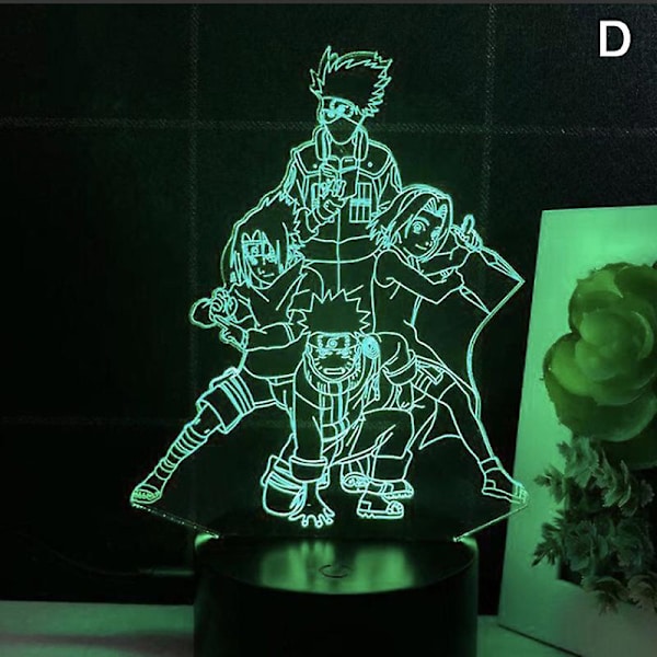 3D Natlys Naruto Team Uzumaki Naruto Sasuke Sakura Figur  LED Natlampe Multi-color A