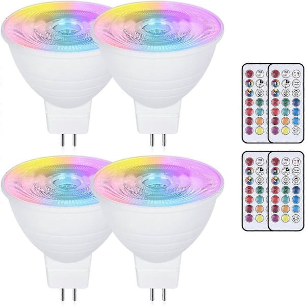 Paket med 4 st MR16 3W Färgväxlande GU5.3 LED-lampor, AC/DC 220V, Dimbar RGB + Varmvit 3000K, med Fjärrkontroll Reflektor (LGL)