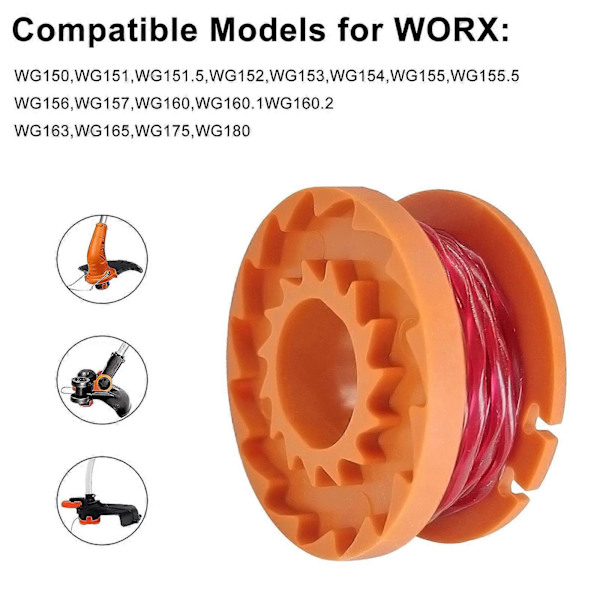 Sæt med 6 spoleklippere til Worx WA0004.1/WA0010, kompatibel med Worx WG154 WG163 WG180 WG175 WG155 WG151 WG160 (6 spoler + 2 hætter) (LGL)