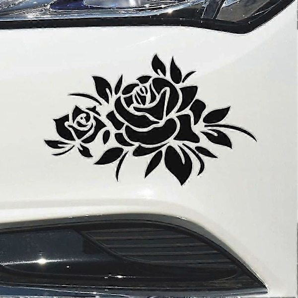 Sort Blomst Bilmærkat, Anti-ridse Dørmærkat Beskyttelse Vinyl Grafikmærkat til Bilhjelm Reflekterende Kofangermærkat - GOD LGL