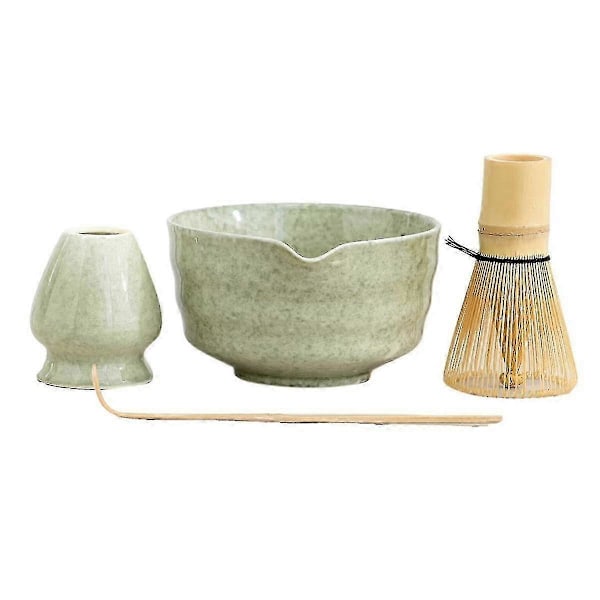 Matcha-setti, japanilainen teesetti sisältää matcha-kulhon kaatonokalla, matcha-pidikkeen, bambuvispilän ja bambulusikan LGL