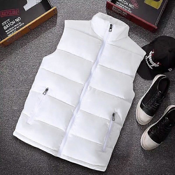 Vit Väst Jacka Herr Slim Fit Ståkrage Ärmlös Pufferjacka Vår Höst Casual Väst Herr Varm Kappa LGL black M