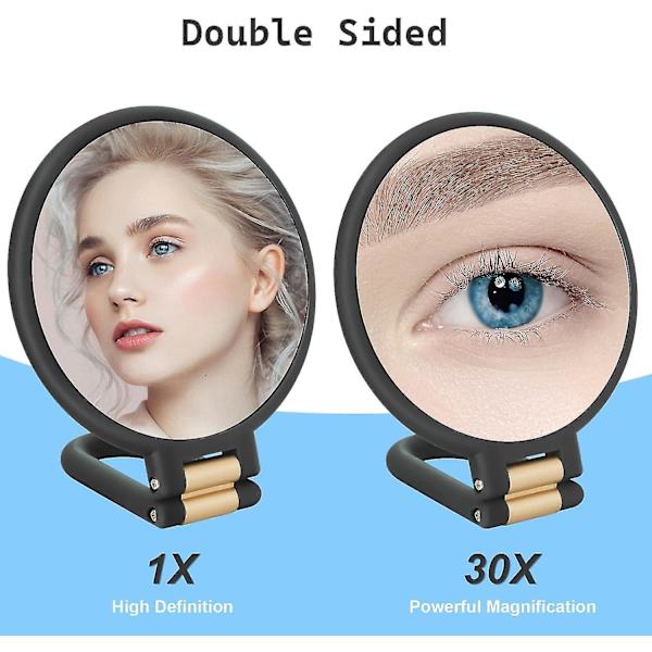 30x suurentava matkakäsikäyttöinen peili kahvalla - Kaksipuolinen kädessä pidettävä peili 1x 30x suurennoksella [LGL] Black