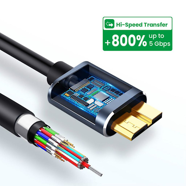 USB3.0 Type-C til Micro-B Harddisk Datakabel Super Hurtig 5Gbps 625MB/S LGL 0.5m