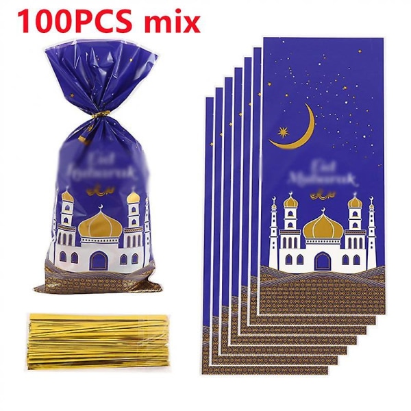 50 stk Eid Mubarak gaveposer Plastic Cookie slikpose Ramadan Kareem Decor 2023 islamisk muslim