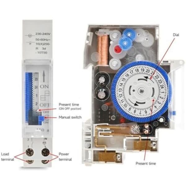 SUL180A 24-timmars mekaniskt tidsrelä för DIN-skenmontering, programmerbar analog elektrisk timer, 220V 16A batteri (LGL)