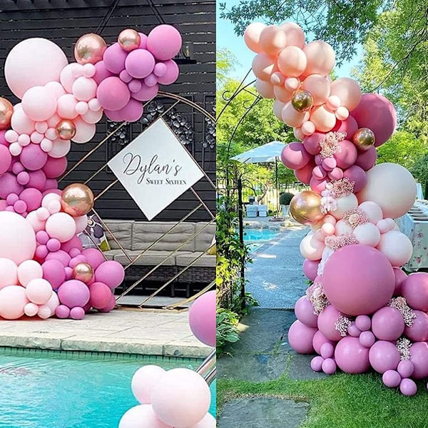 Pink og rosaguld sommerfugle ballon guirlande bue kit, tema fødselsdagsfest dekorationer til piger og kvinder