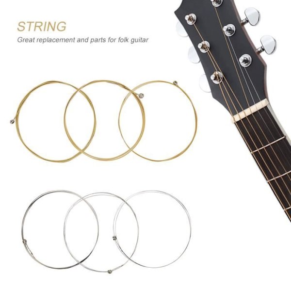 Ashata 6st Gitarrtillbehör Akustisk Gitarr Övningssträngset Reservdelstillbehör för Folkgitarr (FMY)