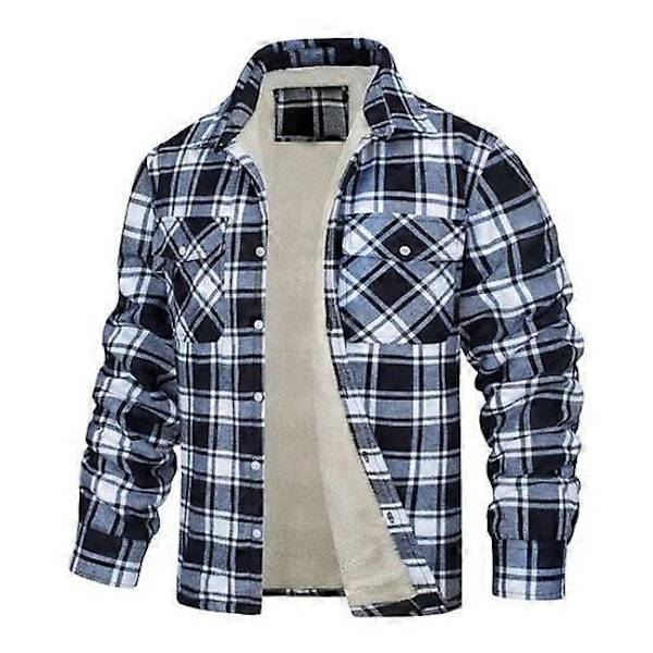 Herre Efterår Vinter Jakke Plaid Print Revers Blød Plys Lommer Enkeltknappet Løs Fortykkede Lange Ærmer Casual Mellemlang Herre Frakke LGL black XL