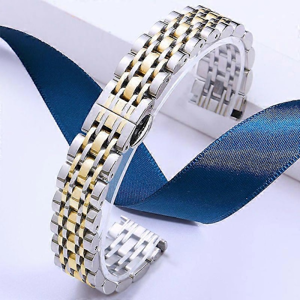 Til Garmin Lily 2 Urrem 7-Perler 14mm Rustfrit Stål Udskiftningsrem LGL Silver Gold