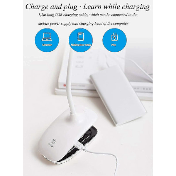 WJTG LED Clip-on Leselampe Dimbar Øyebeskyttelse Bordlampe J LGL White