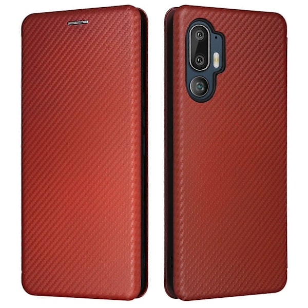 HTC U24 Pro 5G Kotelo Jalustalla Korttipaikalla Nahkainen Puhelinkuori Hiilikuitukuvio LGL Multicolor Style B