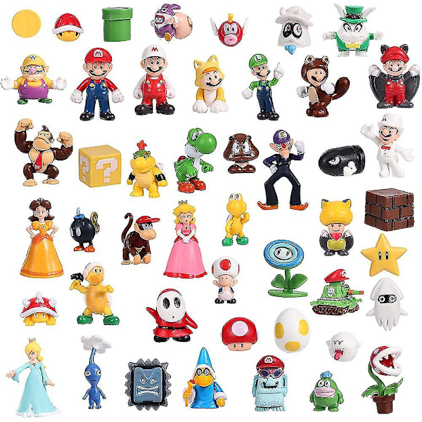 48 st Super Mario Bros Minifigur Leksaker Dockor Actionfigurer Samlarobjekt Modell Prydnad Födelsedagstårta Topper Present