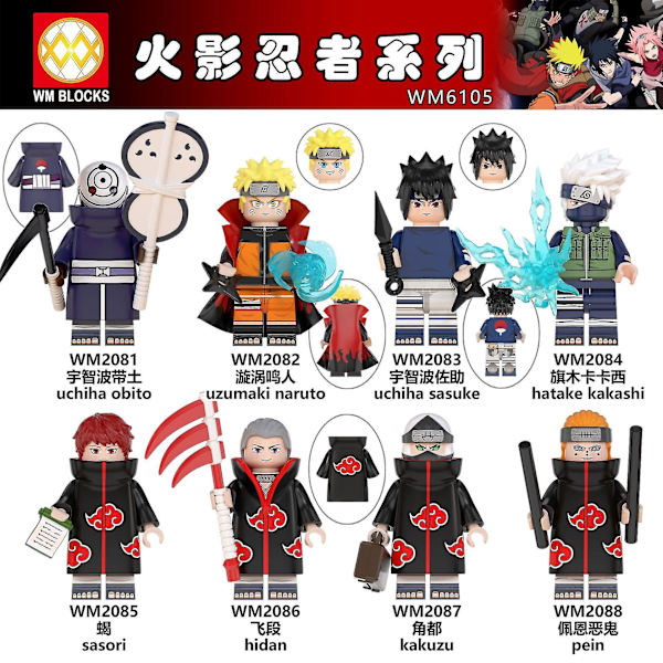 Naruto Byggekloss Minifigur Små Partikler Plugg-Inn Dukke Leke 8-delt Sett