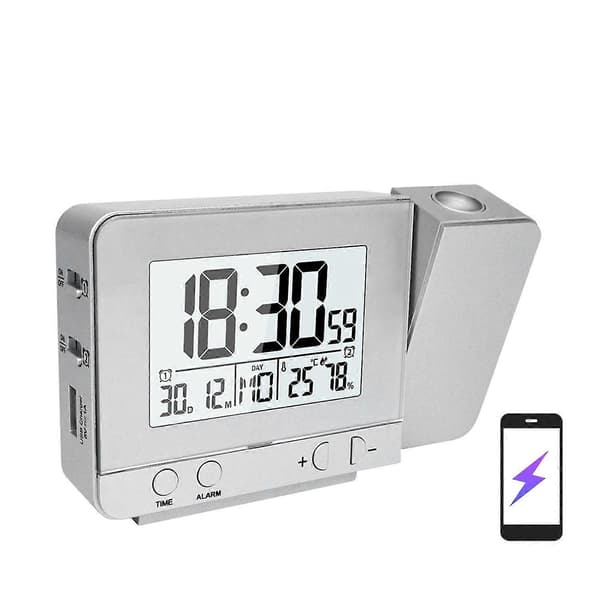 Projektionsväckarklocka för sovrum med termometer hygrometer digital projektionstakklocka dimbar 25-26 (LGL)