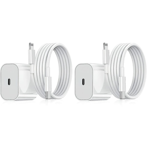 2-pak - Oplader Til Iphone - Hurtiglader - Adapter + Kabel 20w Hvid 2-pak Iphone