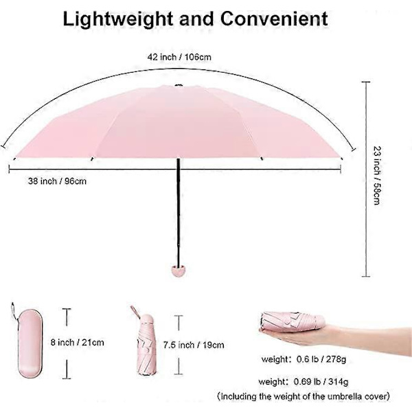 Mini Rejseparaply med 8 Ribber Lille Bærbar Solskærm UV Vindtæt - Pink (LGL)