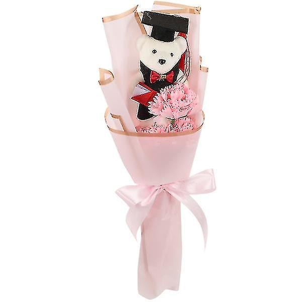 Sjarmerende bukett med bamse til graduering - Gave til gradueringsfest - Blomsterbamse - Dukkebukett [LGL] Pink