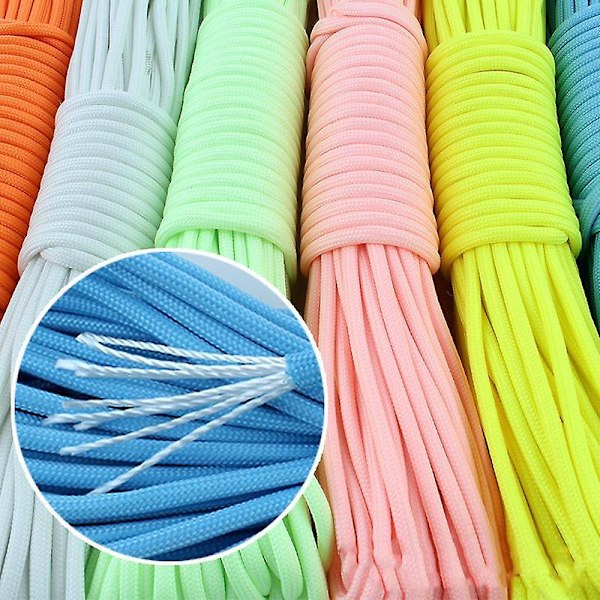 Nylon 20M Fluorescerende Klatre Camping Teltrep 9 Tråder Lysende Høyfast Paracord [L] Orange