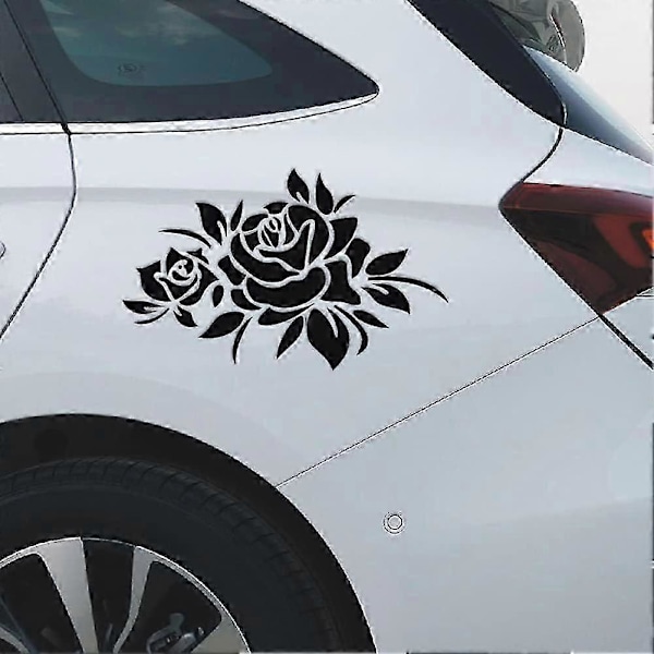 Sort Blomst Bilmærkat, Anti-ridse Dørmærkat Beskyttelse Vinyl Grafikmærkat til Bilhjelm Reflekterende Kofangermærkat - GOD LGL