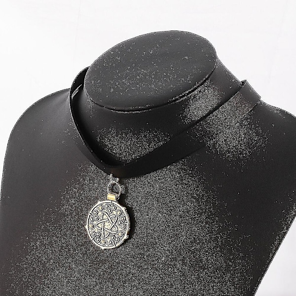 Punk Yennefer Halskjede Medaljong Henger Svart Lær Choker Halskjeder Wild Hunt Spill Cosplay Gothic Kjede Kvinner Smykker antique silver