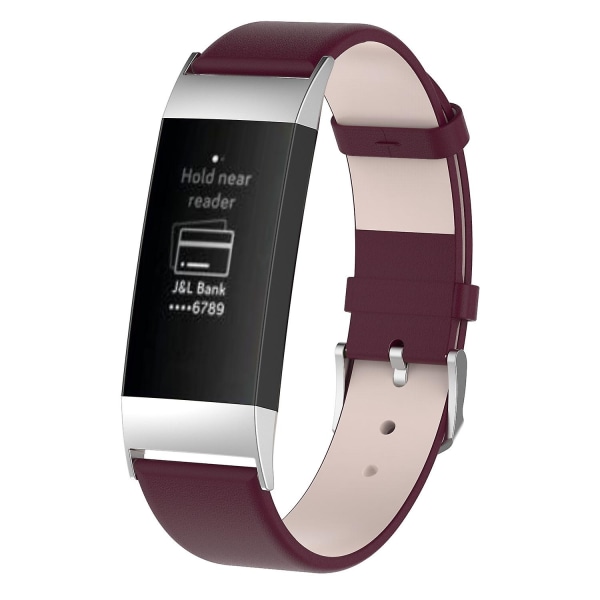 Aito nahkainen rannekoru Fitbit Charge 4/3 -älykellolle, ruostumattomasta teräksestä valmistettu solki [LGL] Wine red Fitbit Charge 4